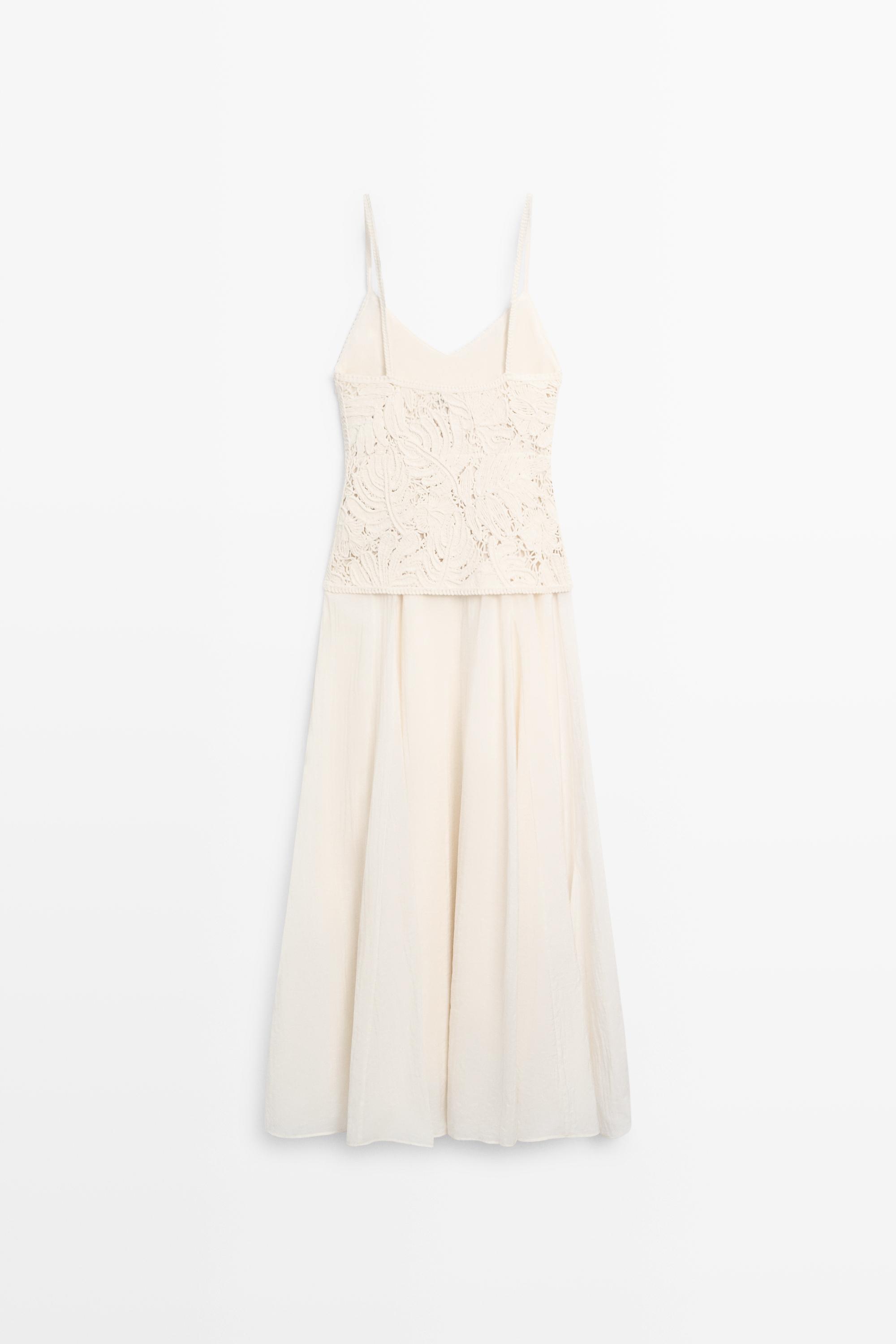 Long dress with contrast crochet detail